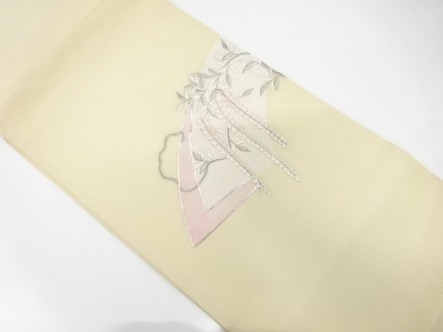 絽紗　地紙に藤模様　刺繍　名古屋帯